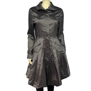 Vtg 90s Joseph Ribkoff Sz 10 Trench Coat Bubble Hem Gray Satin Glam Statement